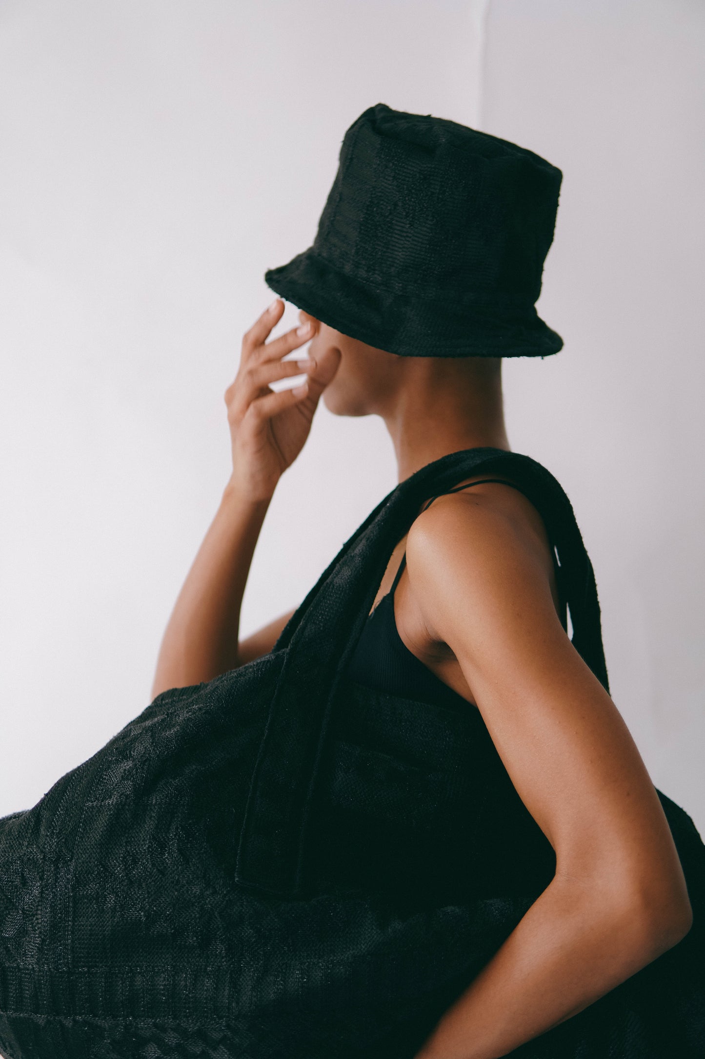BLACK EMBROIDERED LOINCLOTH HAT