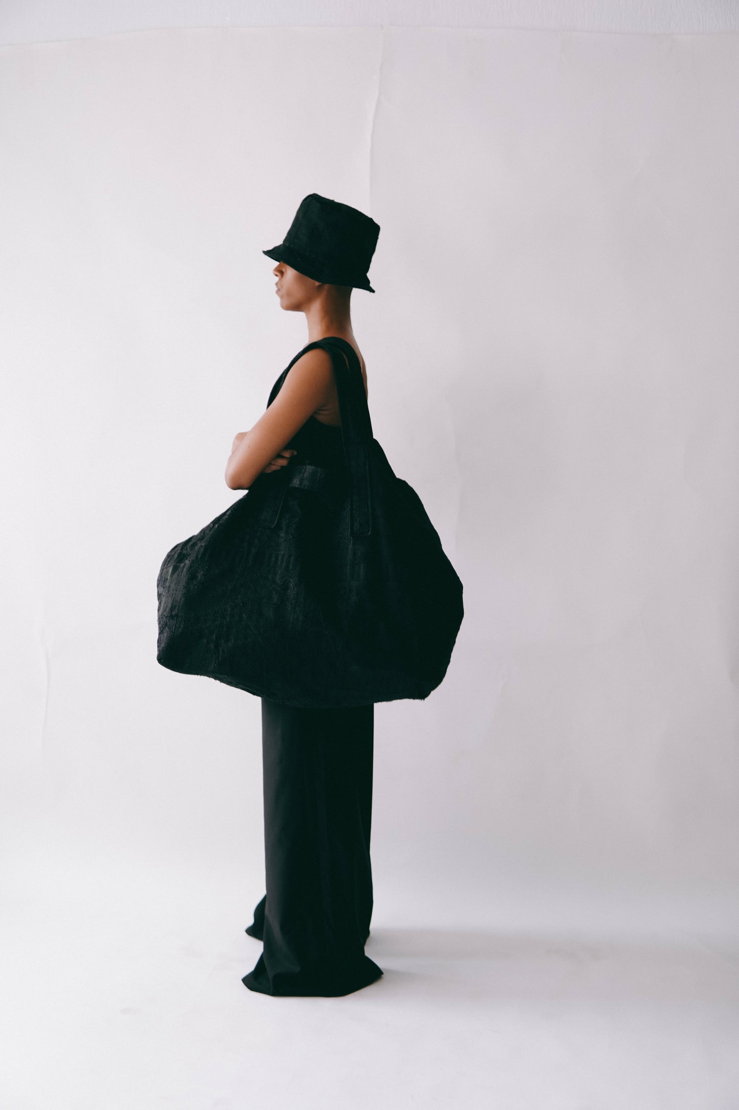 BLACK EMBROIDERED LOINCLOTH BIG BAG