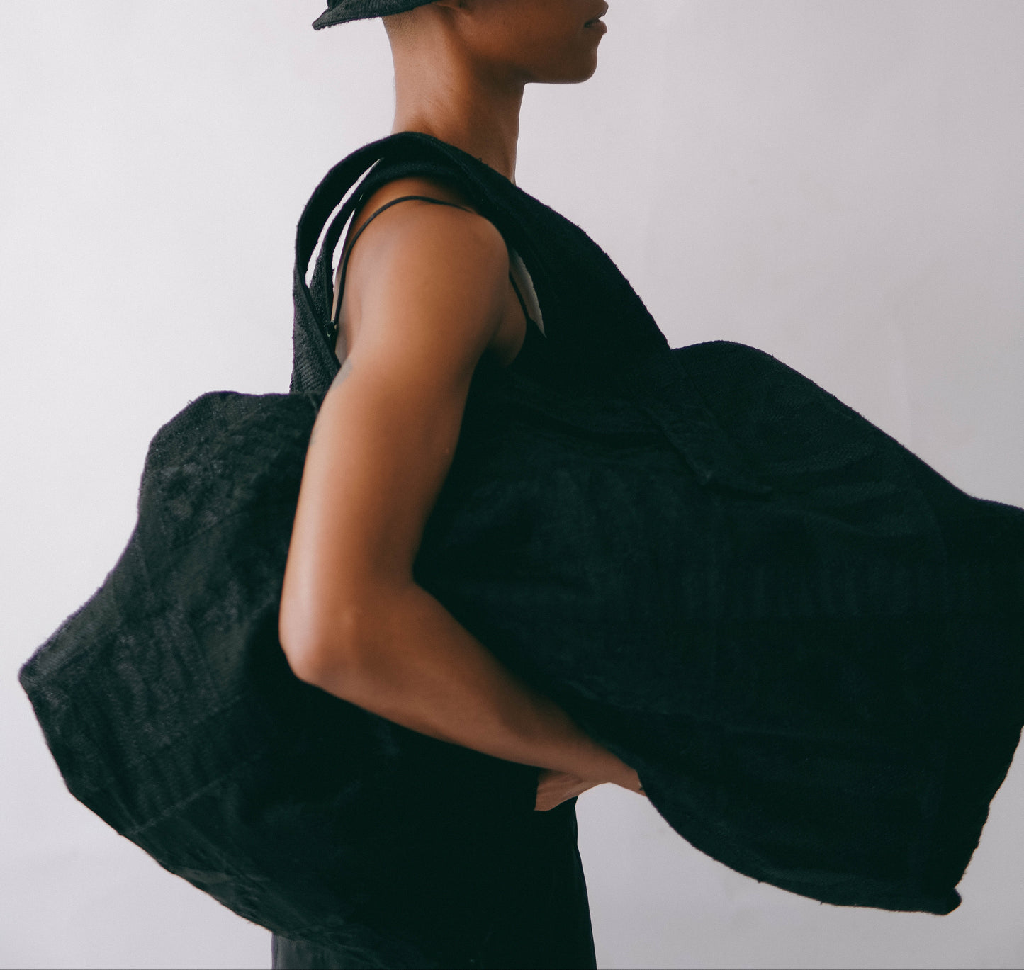 BLACK EMBROIDERED LOINCLOTH BIG BAG
