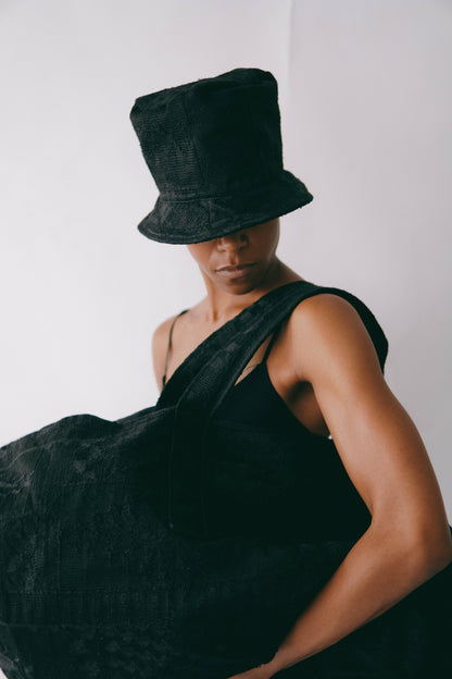 BLACK EMBROIDERED LOINCLOTH HAT