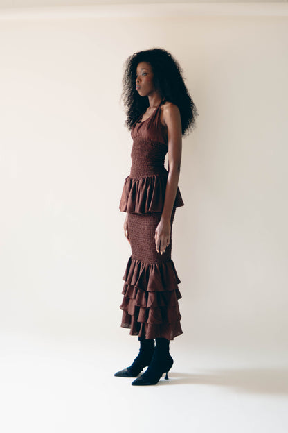 BURGUNDY BROWN FROUFROU SKIRT